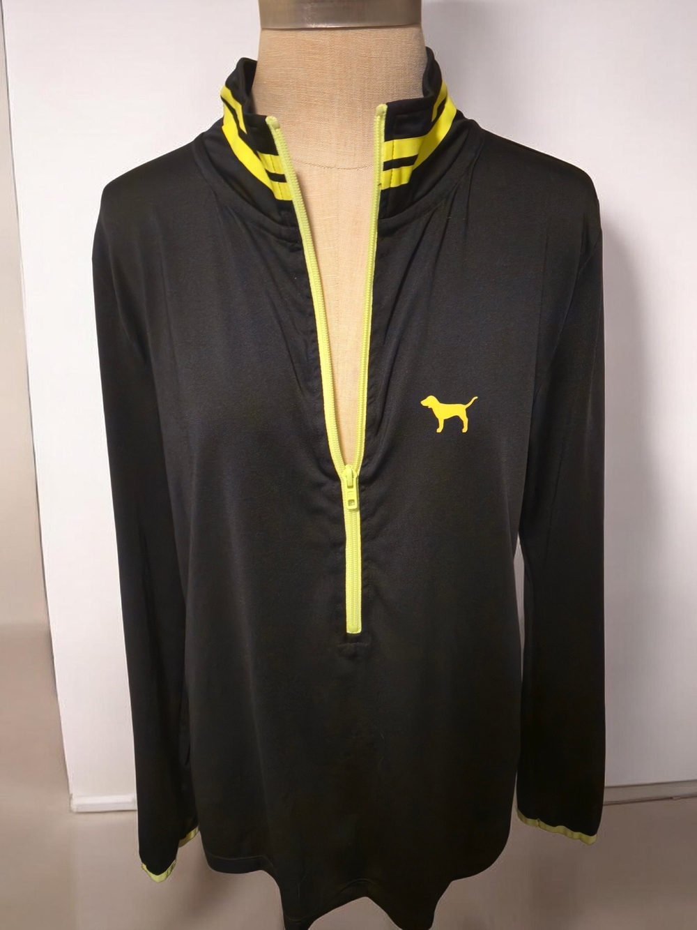 Pink Ultimate Black & Neon Yellow Half-Zip Long Sleeve Athletic Pullover Large